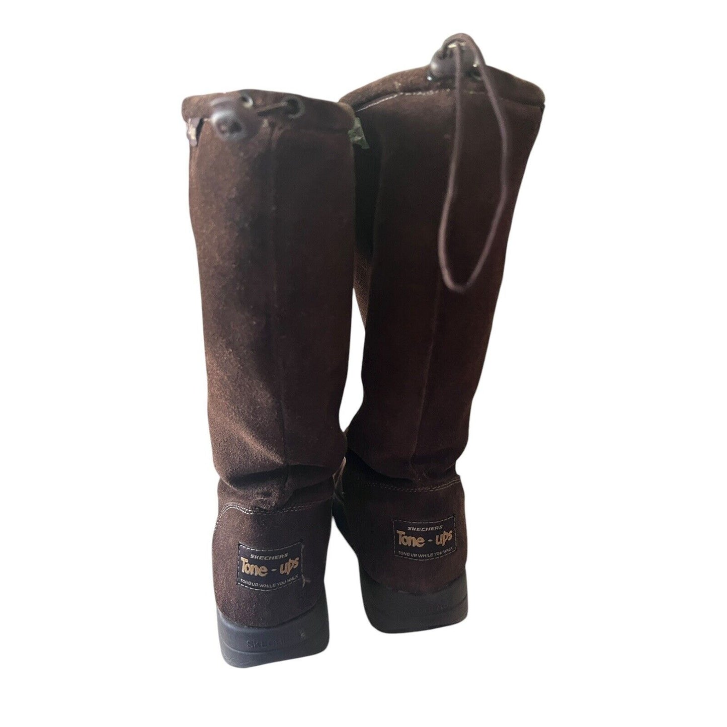 Skechers Leather Faux Fur Boots 8 Tone-Ups Brown Chunky Y2K Platforms Lugs