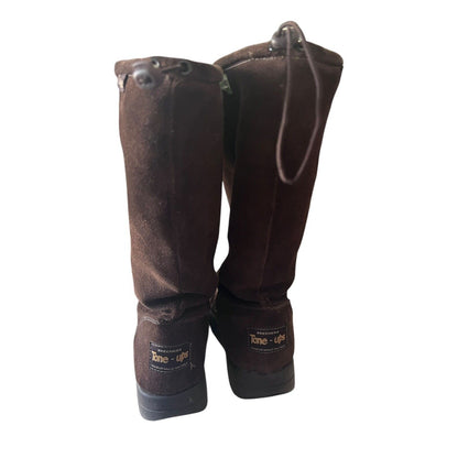 Skechers Leather Faux Fur Boots 8 Tone-Ups Brown Chunky Y2K Platforms Lugs