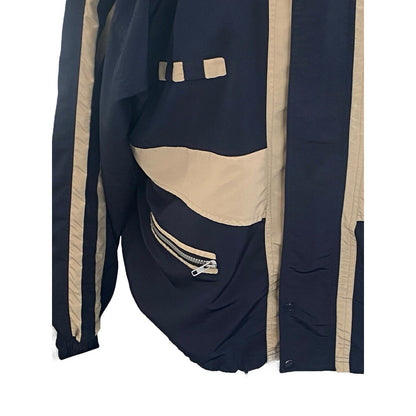 Vangelis Sports Wear Mens Windbreaker Size Large Full Zip Lined Blue Tan Jacket