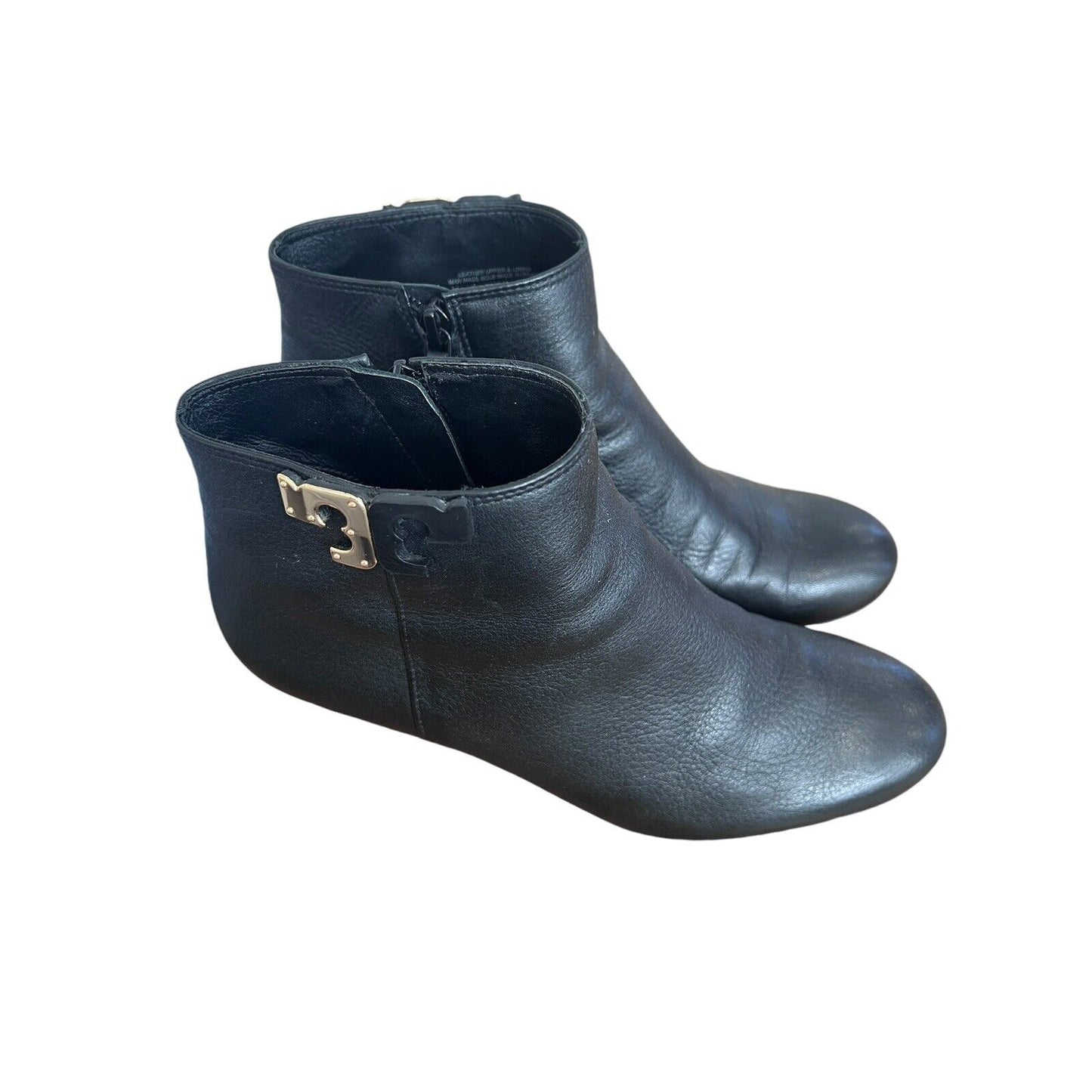 Tory Burch Brooke Black Ankle Wedge Woman Boots Size 9 EUC Pebbled Leather