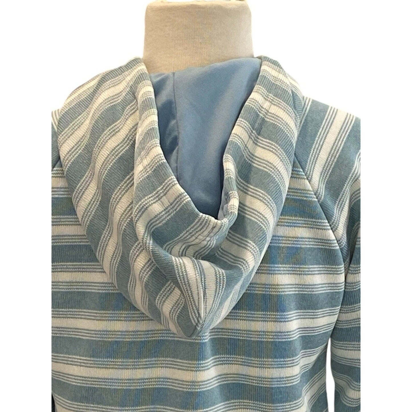 Size Small Eddie Bauer Hoodie Women Shirt Blue White Striped Pullover Pocket