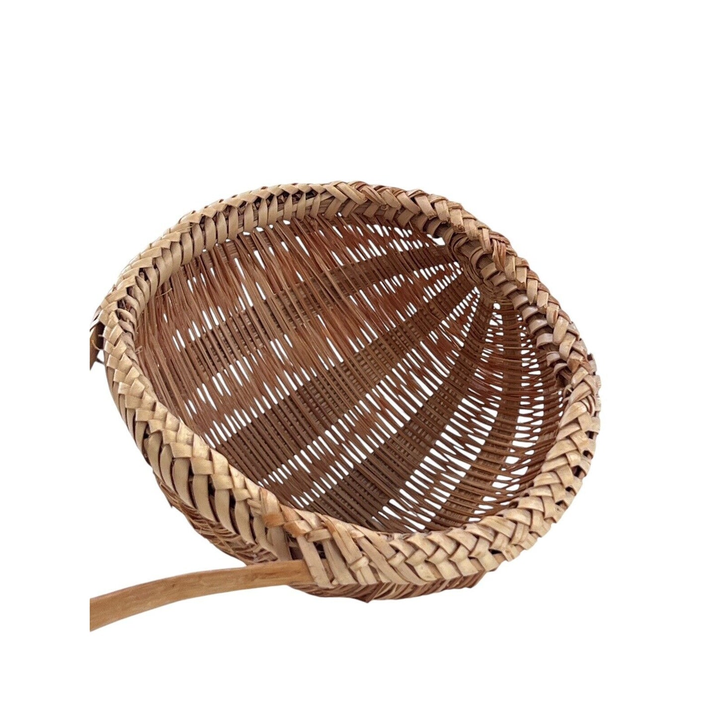 Primitive Rattan Wicker Basket Woven Soup Ladle Strainer Dipper Vintage