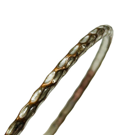 Textured Silvertone and Copper Color Bangle Bracelet 2.6 Inch Inside Diameter
