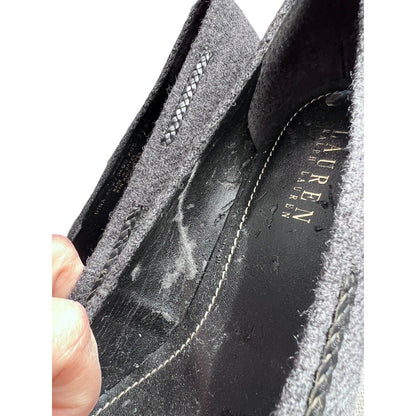 Size 7.5. Lauren Ralph Lauren Nina Gray Wool Pumps 3” Heel Bows Shoes Business