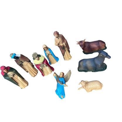 Vintage Art Plastics Christmas Nativity Manger Figures Hong Kong 9 Pc No Baby