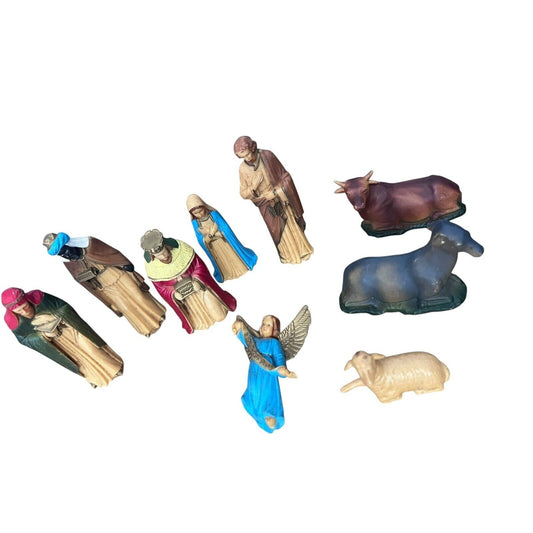 Vintage Art Plastics Christmas Nativity Manger Figures Hong Kong 9 Pc No Baby