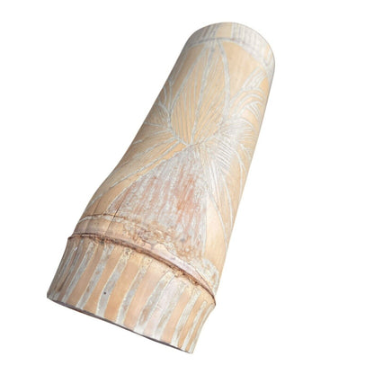LARGE Vintage Hand Carved Wooden Bamboo Dry Flower Vase 8” Natural