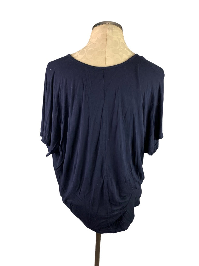 Small Loft Women's Navy Blue Twist Front Tshirt Draped Waist Length