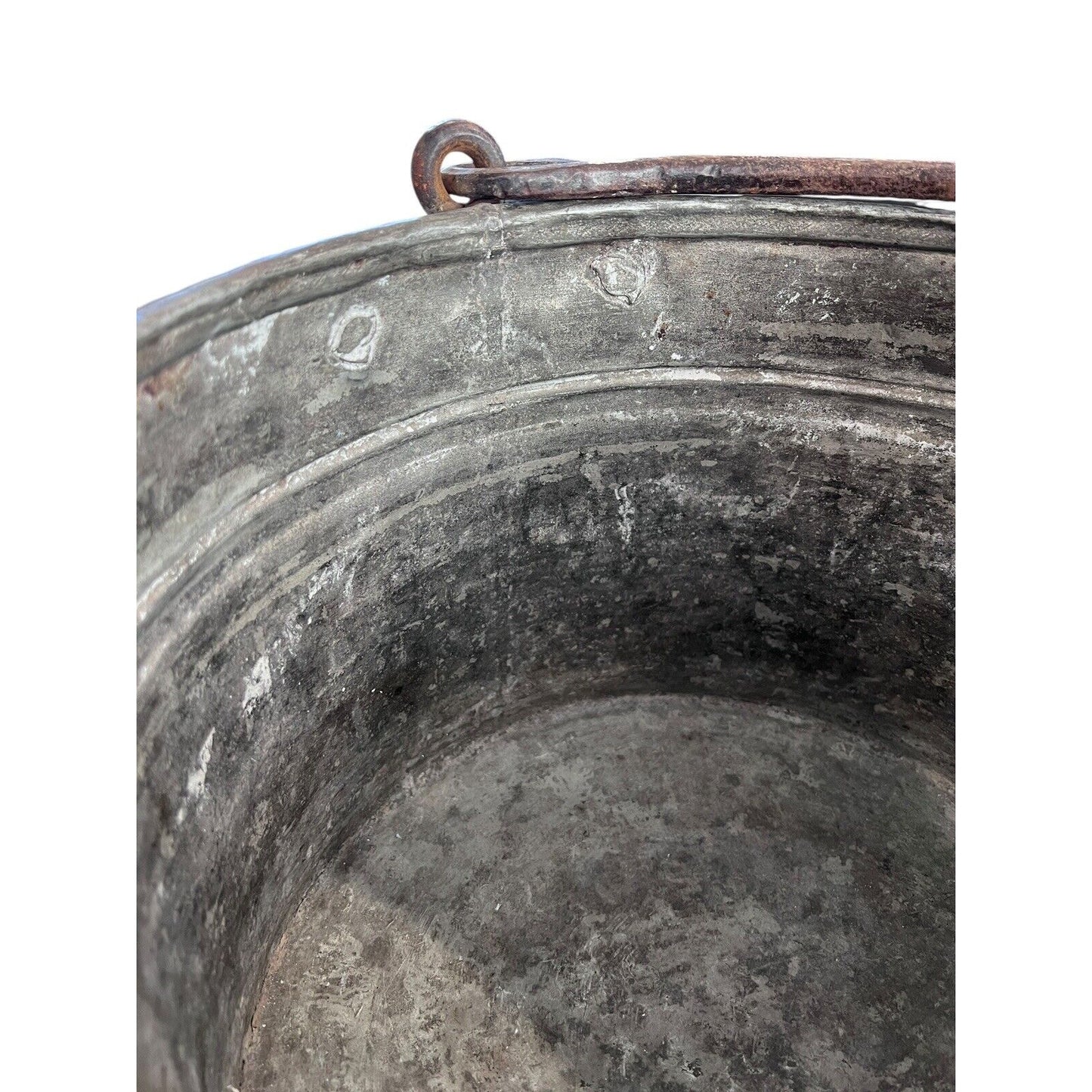 Primitive Copper Mixed Metal Hanging Pot Iron Handle Nice Gold Tone Design Trim