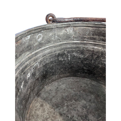 Primitive Copper Mixed Metal Hanging Pot Iron Handle Nice Gold Tone Design Trim