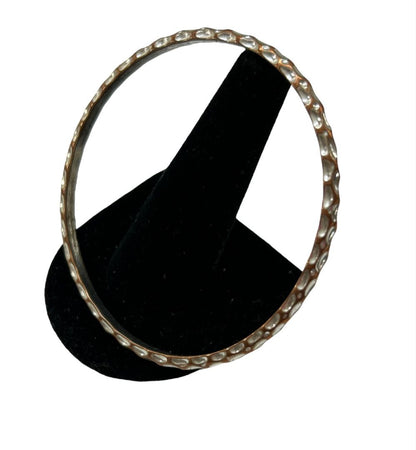 Textured Silvertone and Copper Color Bangle Bracelet 2.6 Inch Inside Diameter