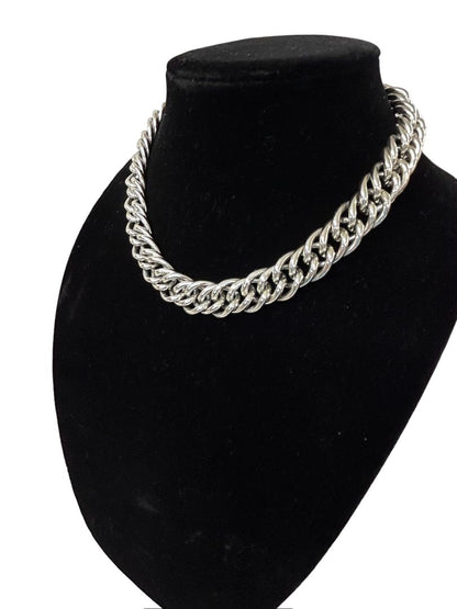 Silvertone Chunky Curb Chain 13-16" Necklace Lightweight Hook Closure