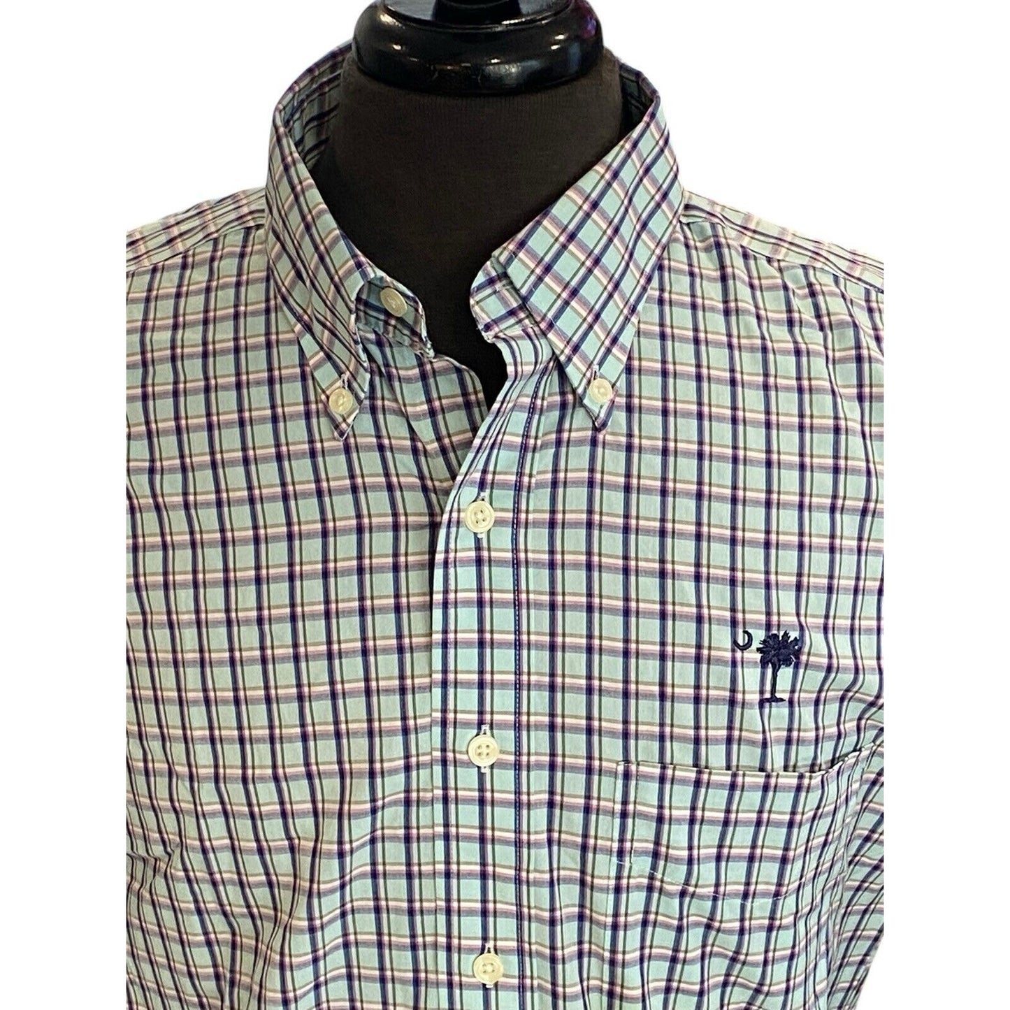 Size Medium Overton men's Button Shirt Plaid Long Sleeve Palmetto Moon SC