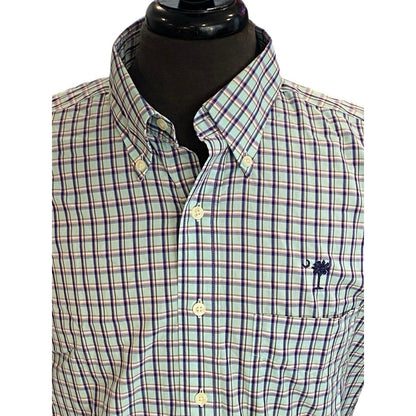 Size Medium Overton men's Button Shirt Plaid Long Sleeve Palmetto Moon SC
