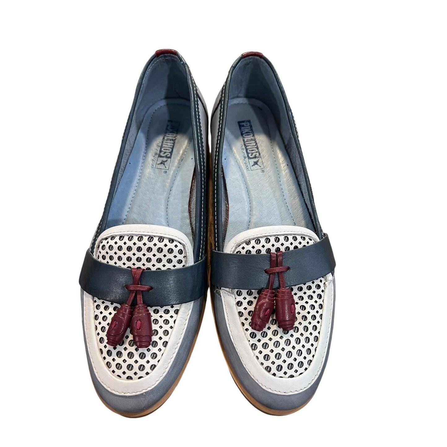 Size 6.5 7 (37) Women's Pikolinos Henares Loafer Blue Cream Tassel EUC