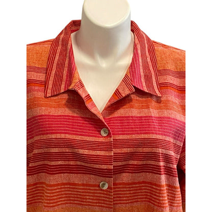 2X Coldwater Creek NWT Orange Striped Linen Blend Blazer Jacket Red Pink