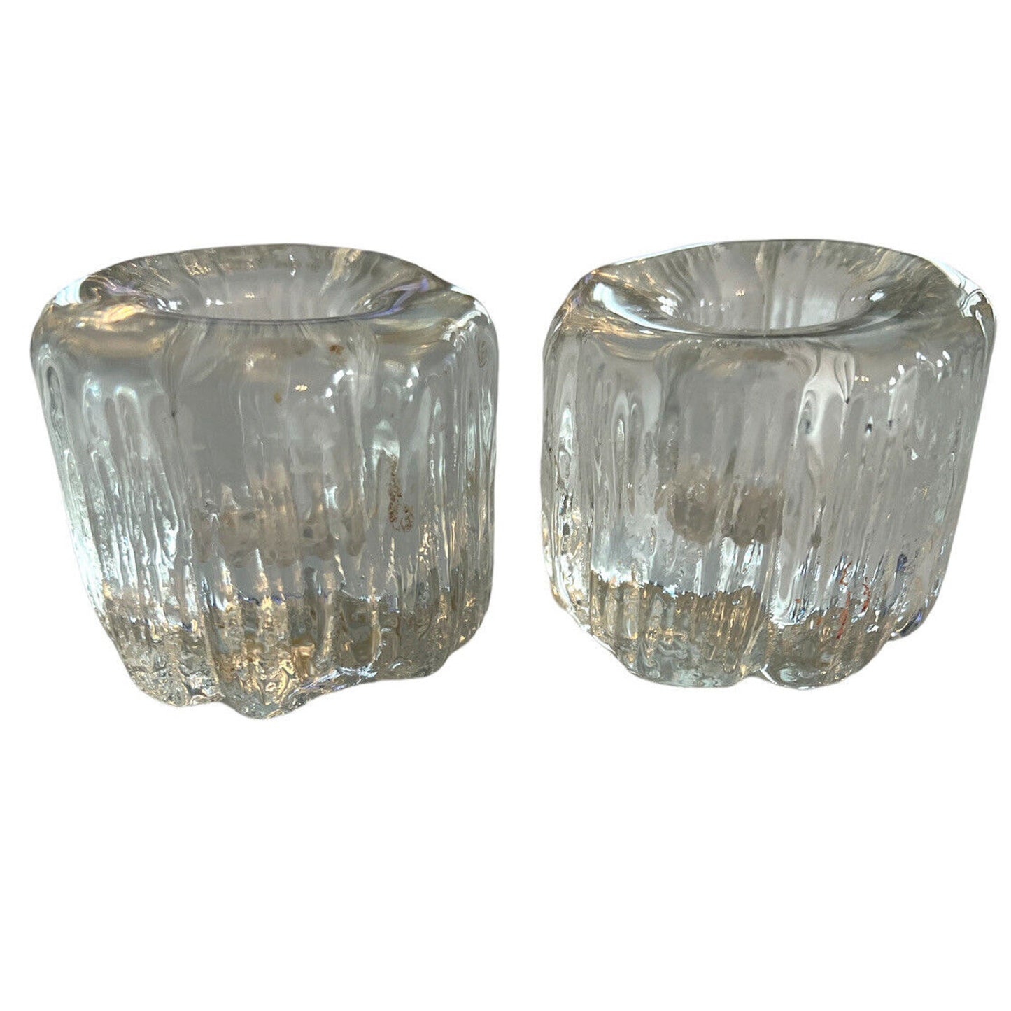 Vintage Ice Art Glass Candleholders MCM 70’s Scandinavian