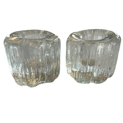 Vintage Ice Art Glass Candleholders MCM 70’s Scandinavian
