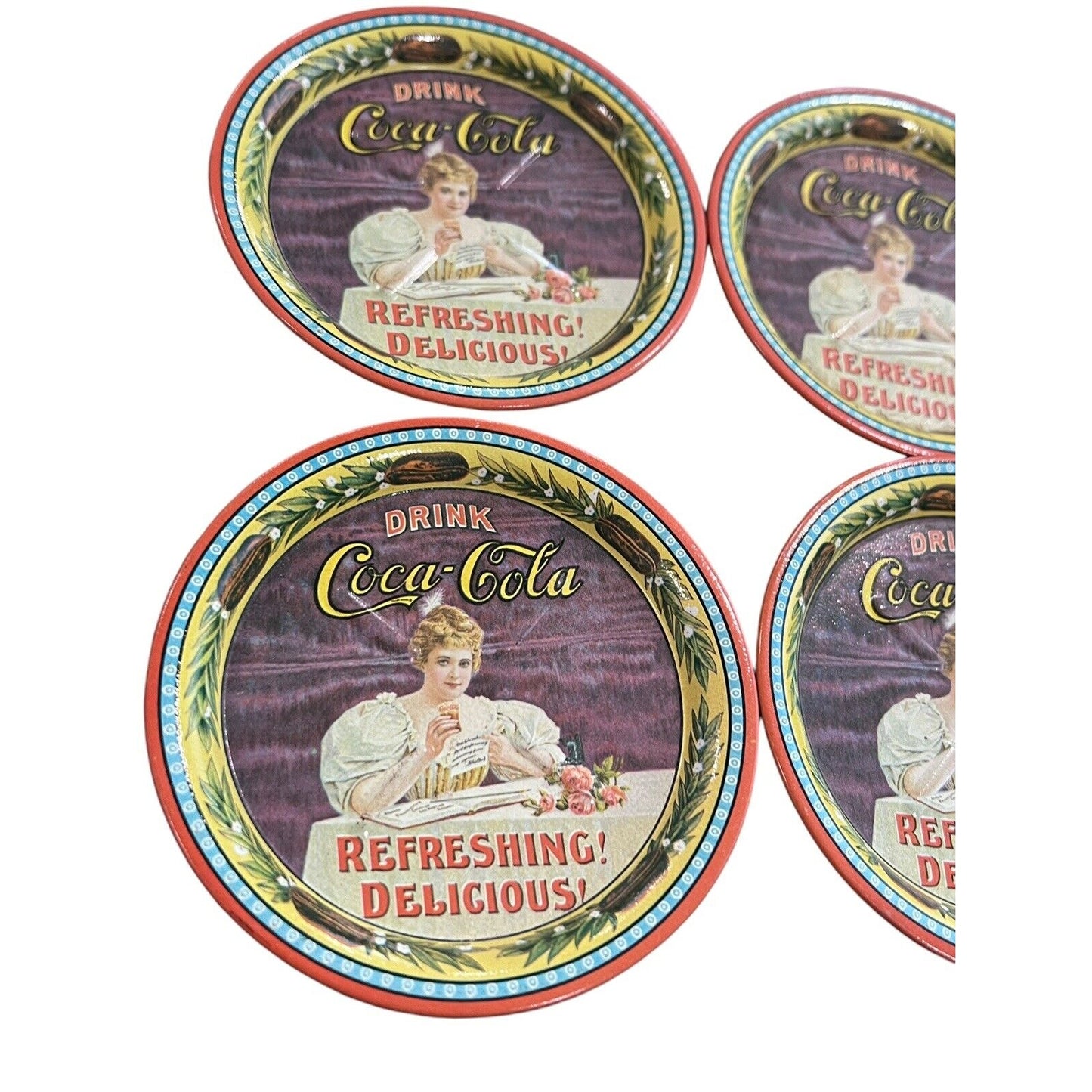 1976 Coca-Cola 75th Anniversary Metal Commemorative Coaster Set Of 4