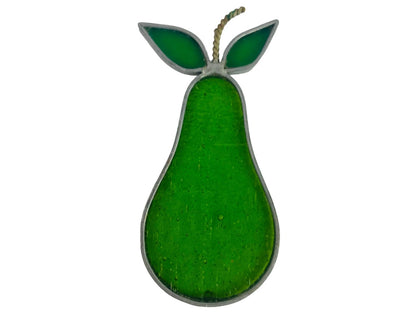 Green Pear Stained Glass Suncatcher Window Hanging Ornament 5 1/4" x 2 1/4"