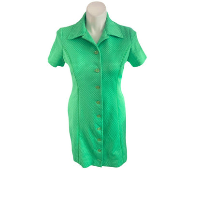 VTG Women’s Lorac Originals Green Polka Dot Shirt Dress USA Union 70’s