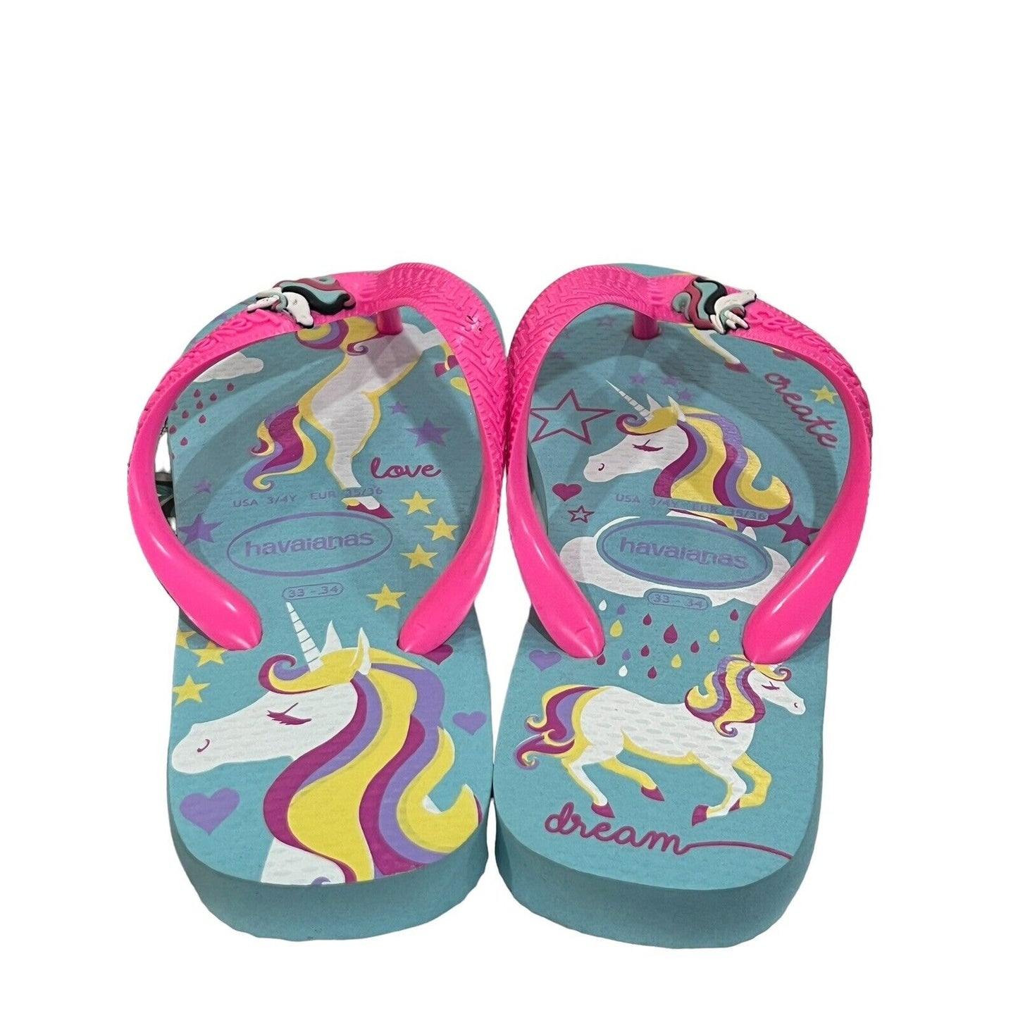 Havaianas Girls Hot Pink Purple Teal Unicorn Flip Flops Sandals Youth Size 3/4