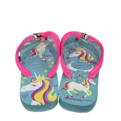 Havaianas Girls Hot Pink Purple Teal Unicorn Flip Flops Sandals Youth Size 3/4
