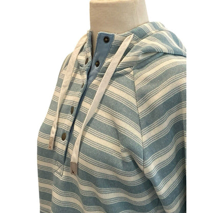 Size Small Eddie Bauer Hoodie Women Shirt Blue White Striped Pullover Pocket