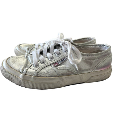 Superga Silver Metallic Shoes Womens Size 5.5 Low Top Sneakers Street Machine