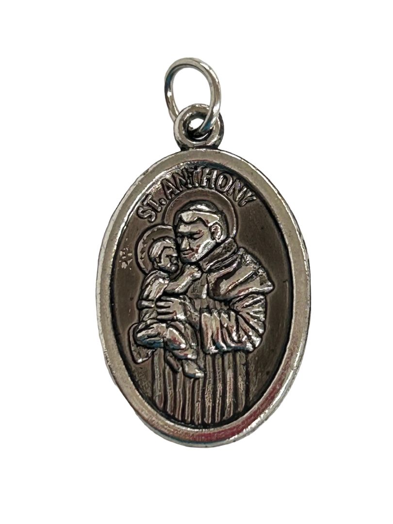 Vintage Silvertone Charm Medal St Anthony Patron Saint of Lost Things Oval 7/8"