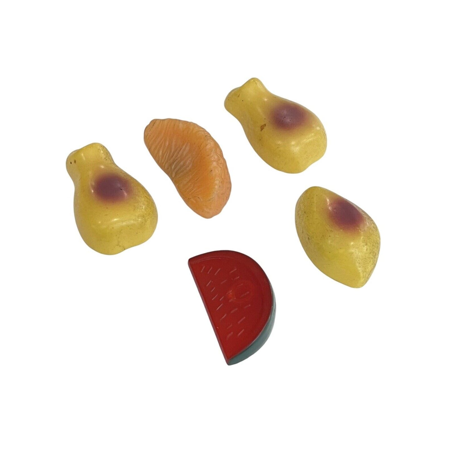 Vintage Fruit Fridge Refrigerator Magnets Plastic set of 5 1960s Watermelon Pear