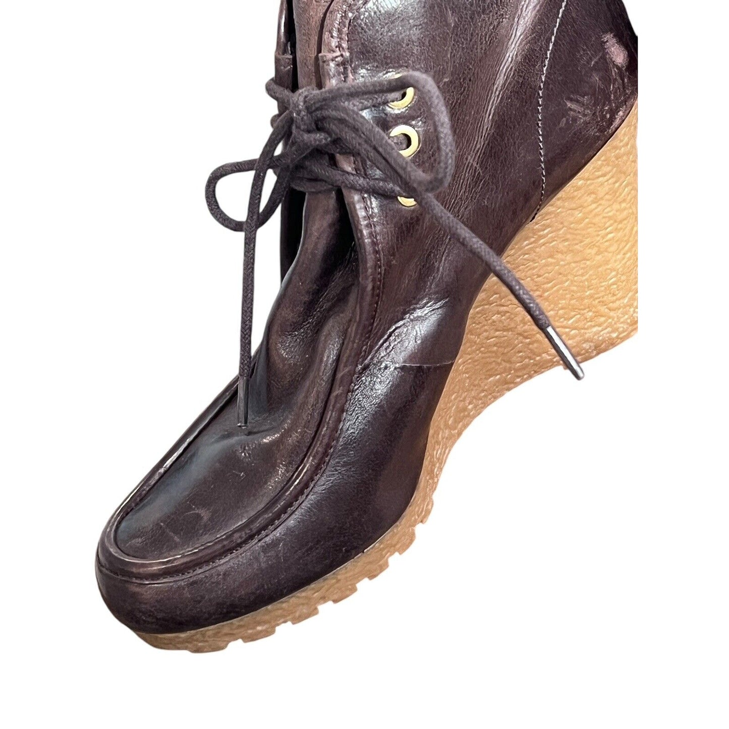 Size 7.5 Michael Kors Rory Wedge Booties Brown Leather Ankle Boots Lace Up