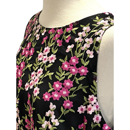 Tahari Arthur S. Levine Dress Black Floral Size 10 Embroidered Sleeveless