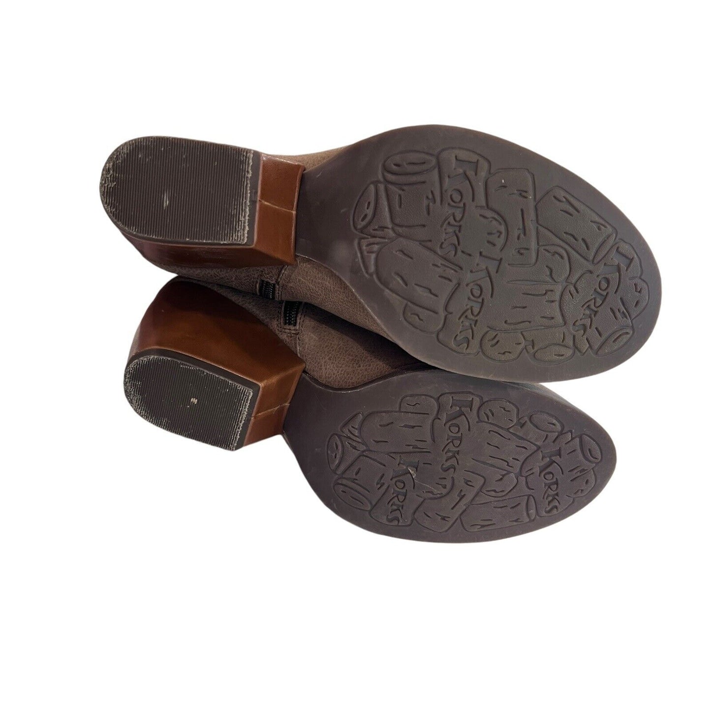 Size 9 Korks Tan Leather Burnished Toe Booties Side Zipper Cowgirl