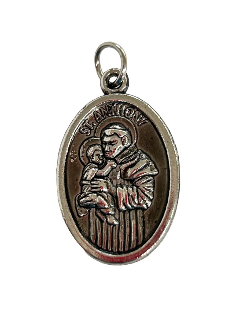 Vintage Silvertone Charm Medal St Anthony Patron Saint of Lost Things Oval 7/8"