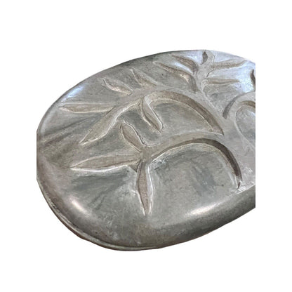 Carved Tree Gray Green Soapstone Lidded Trinket Box Smooth Haiti Soap Dish