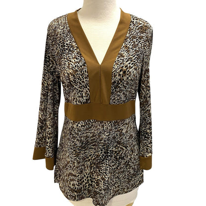 Rafael Women's Tunic Blouse Size Small Animal Print Cheetah Party Flattering