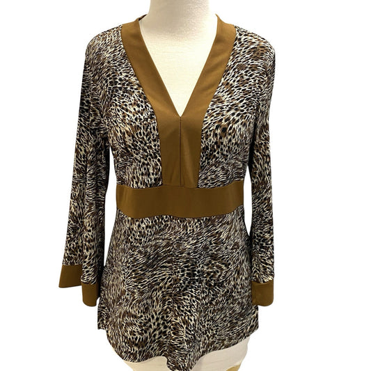 Rafael Women's Tunic Blouse Size Small Animal Print Cheetah Party Flattering