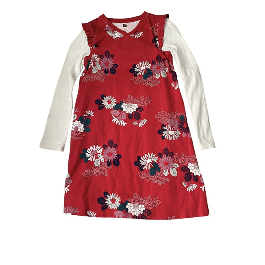 Size 7 Girls Kimono Style Dress by TEA COLLECTION Floral Pattern Deep Red