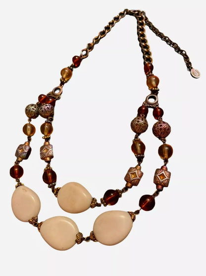 Robert Rose Statement Necklace Browns and Oranges Beaded 17" - 20"