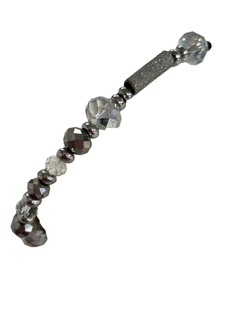 Sparkle Stretch Bracelet Silvertone Clear Faceted Beads Stretchy