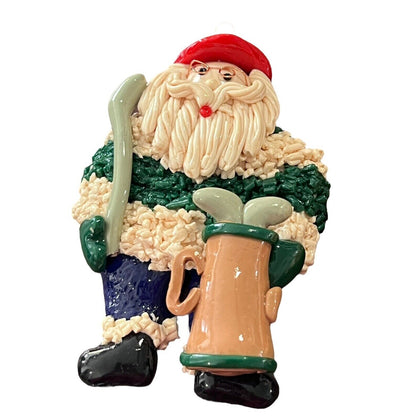 Dough Christmas Ornament Glossy Golf Santa Claus Sleigh Set Of Two