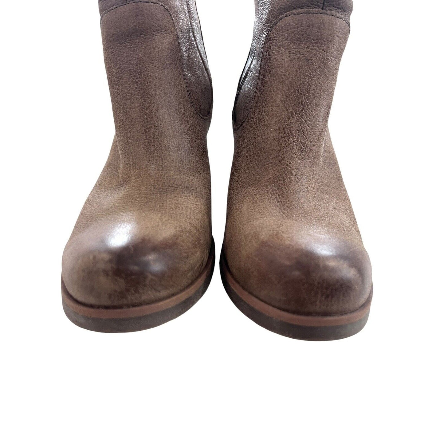 Size 9 Korks Tan Leather Burnished Toe Booties Side Zipper Cowgirl