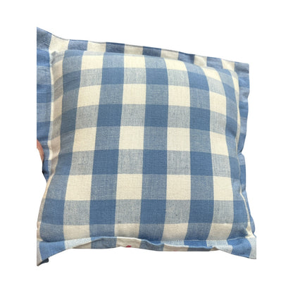 Hydrangea Blue Check 11" x 11" Handpainted Pillow Preppy Spring Floral Southern