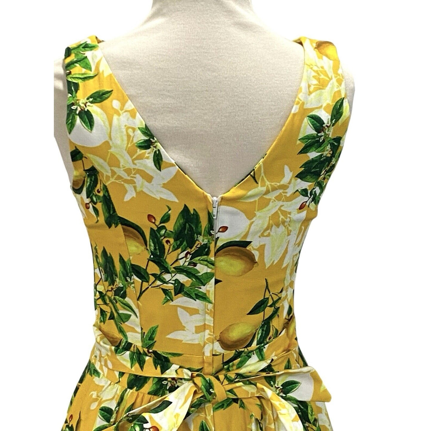 Lady Vintage Lemon Yellow Midi Summer Dress Sleeveless Hepburn Pockets