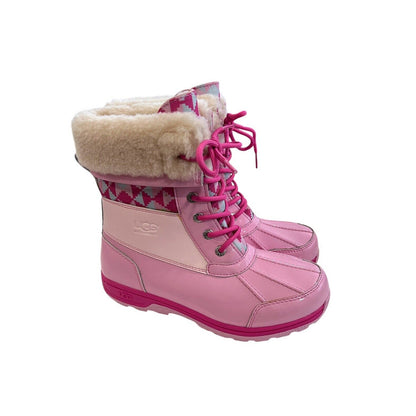 Size 5 Ugg Butte Mono Womens Lace Up Fur Lined Mid Calf Boot Pink EUC