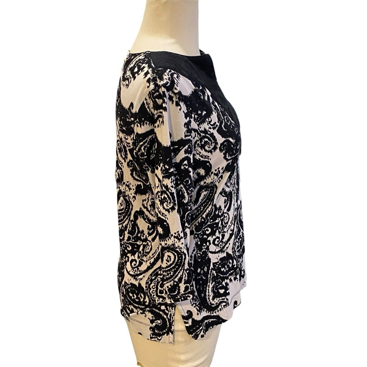 Size Small Lauren Ralph Lauren Black White Paisley Tunic Shirt Blouse