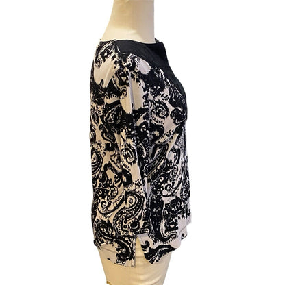 Size Small Lauren Ralph Lauren Black White Paisley Tunic Shirt Blouse
