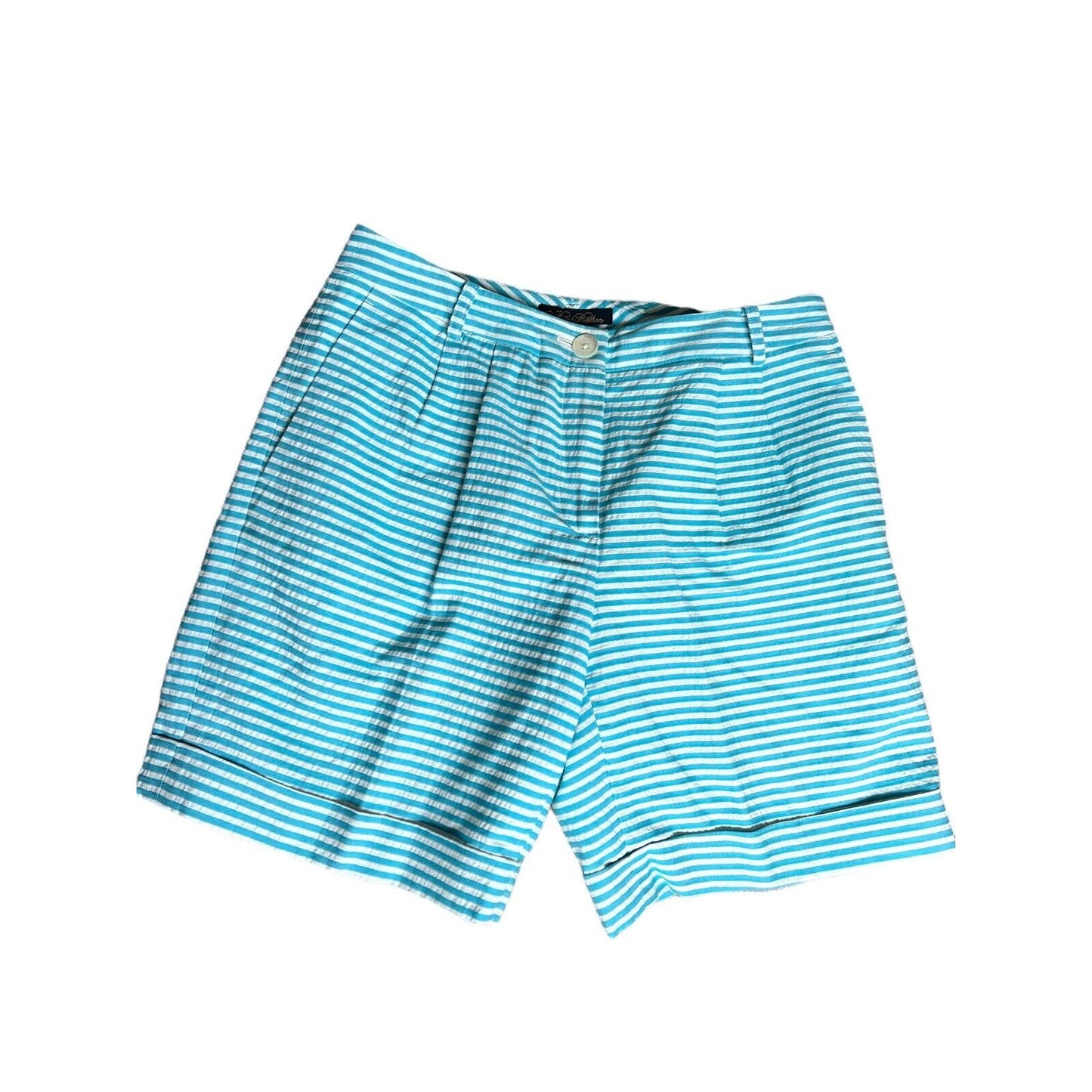 6 Brooks Brothers Womens Turquoise White Horizontal Striped Seersucker Shorts