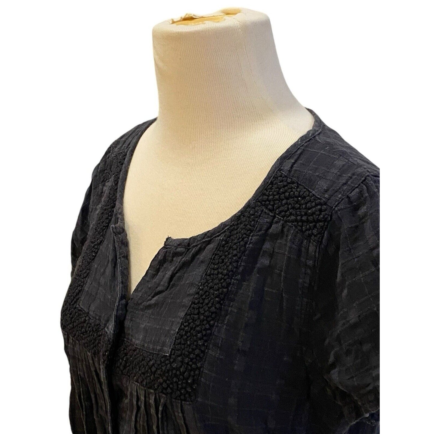 Size Small Prana Women's Cap Sleeve Black Boho Blouse Shirt Top